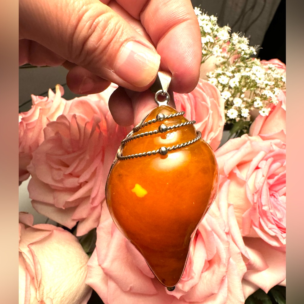 Beautiful Hand Carved And Handmade Pendent With Amber Tone And Tibetan Silver